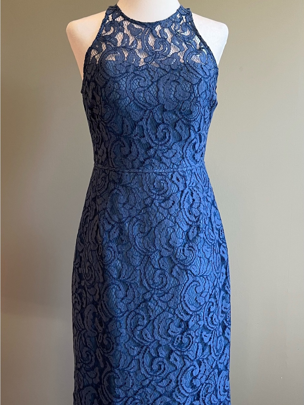 J. Crew Pamela Dress in Leavers Lace in Cornflower Halter Midi Dress